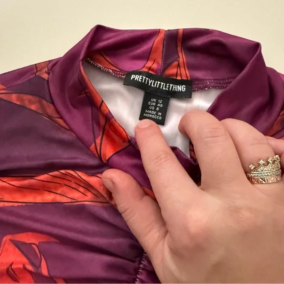 Pretty Little Thing Magenta Abstract Tropical Ruched Bodycon Dress Festival - Picture 6 of 6